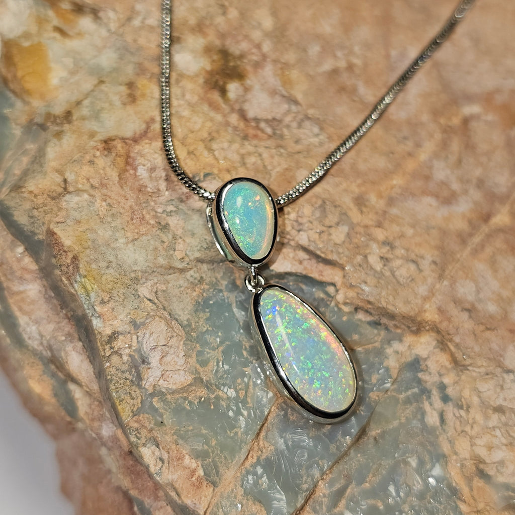 2.4ct Double Solid Opal Pendant in Sterling Silver - Luigi Opal