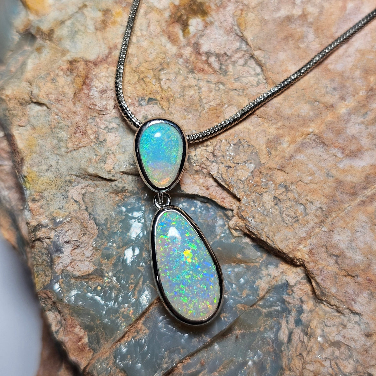 2.4ct Double Solid Opal Pendant in Sterling Silver - Luigi Opal