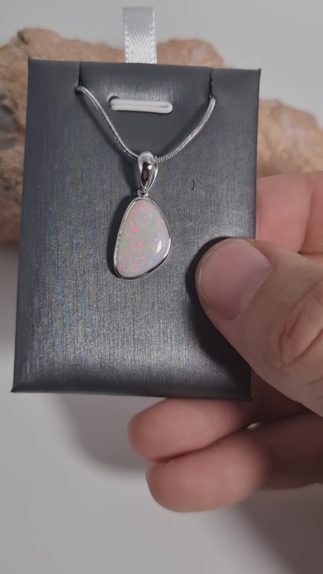 Solid white opal pendant silver 925