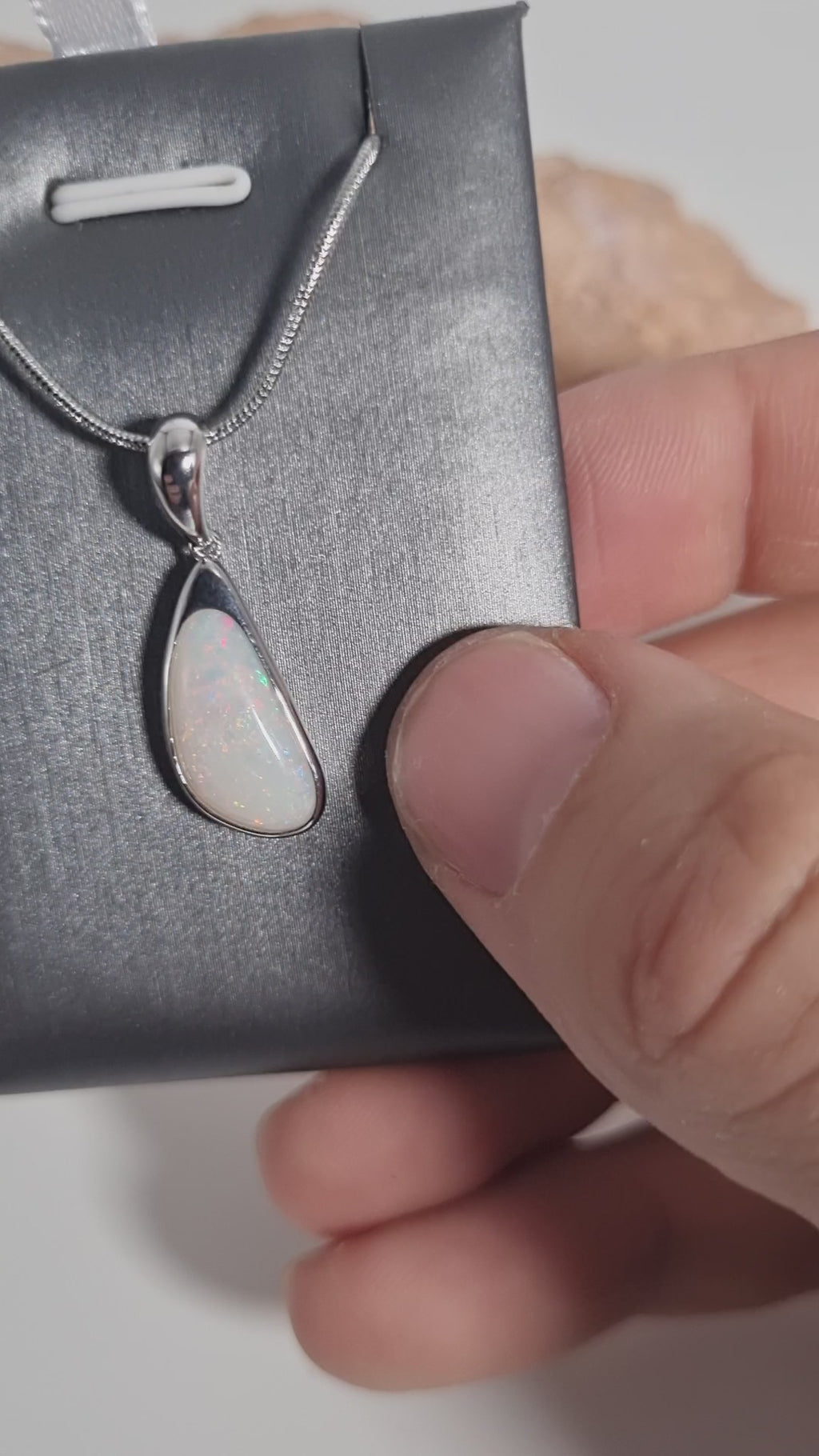 Solid white opal pendant Silver 925
