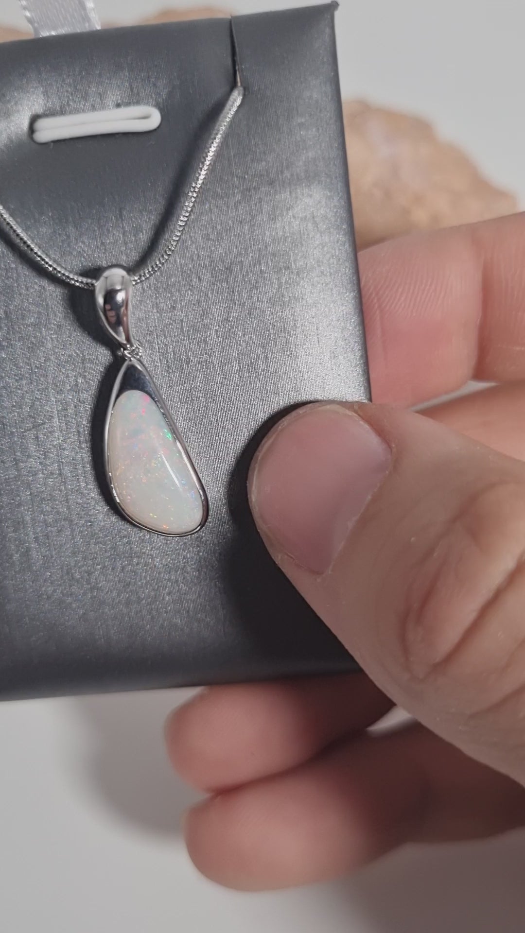 Solid white opal pendant Silver 925