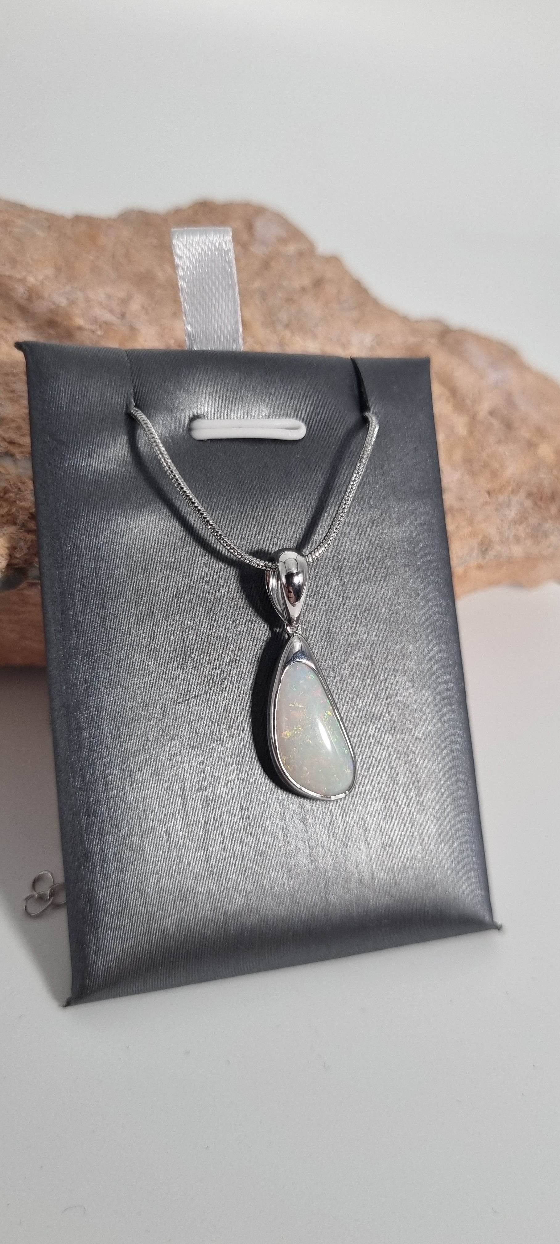 Solid white opal pendant Silver 925
