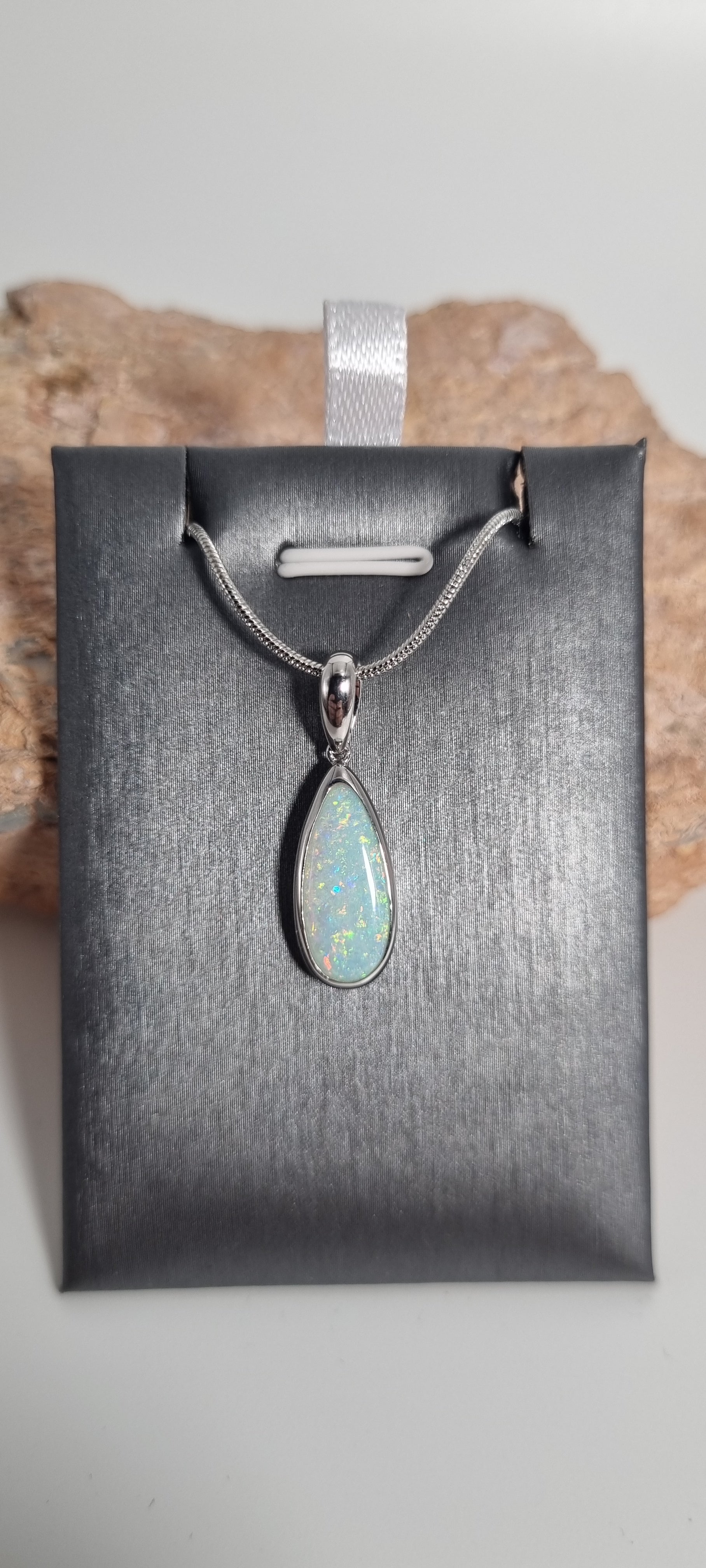 Solid semi crystal opal pendant silver 925