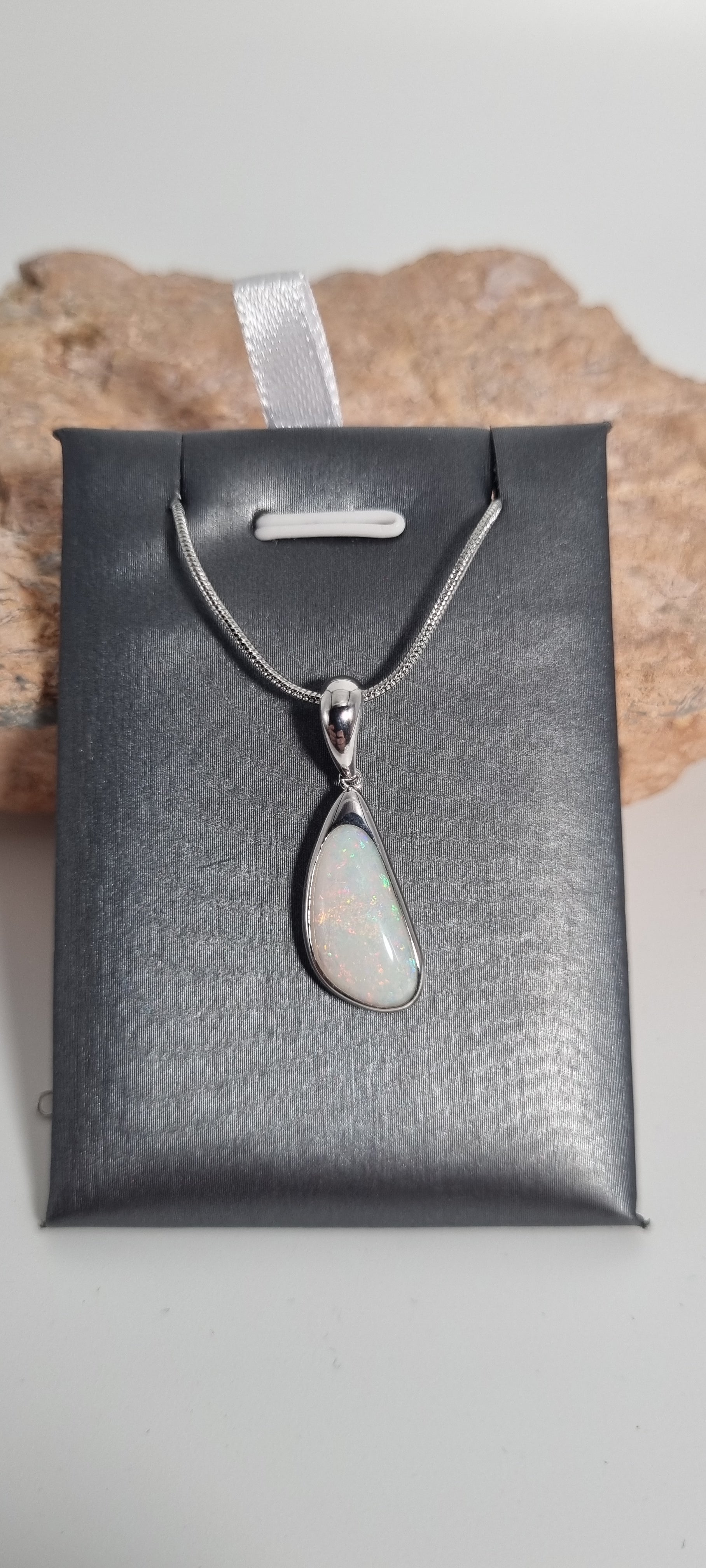 Solid white opal pendant Silver 925
