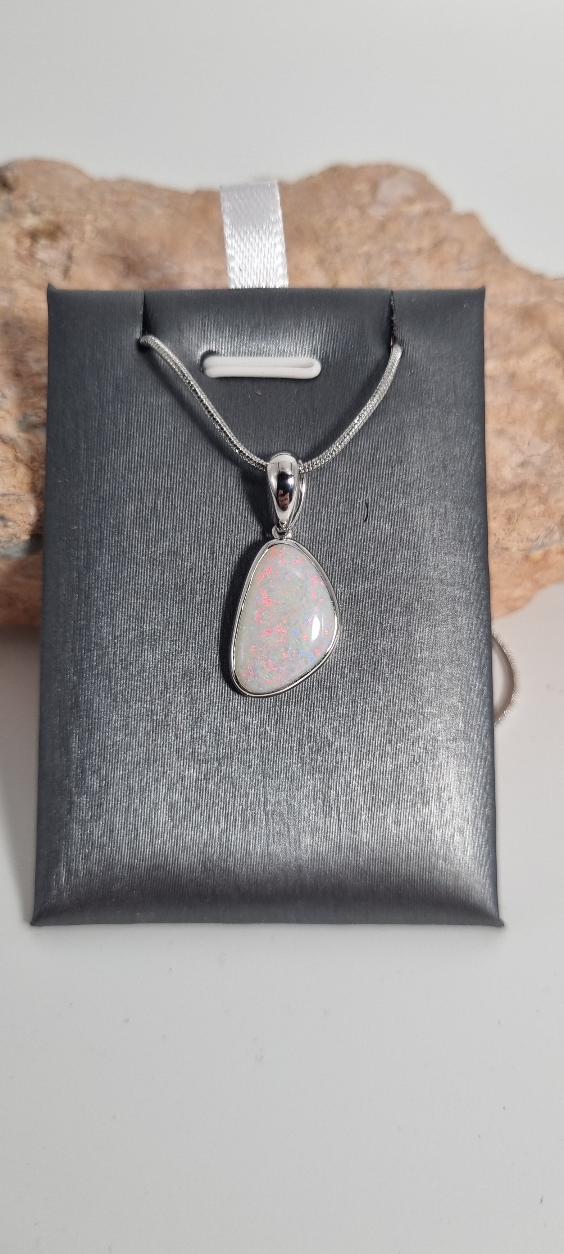 Solid white opal pendant silver 925