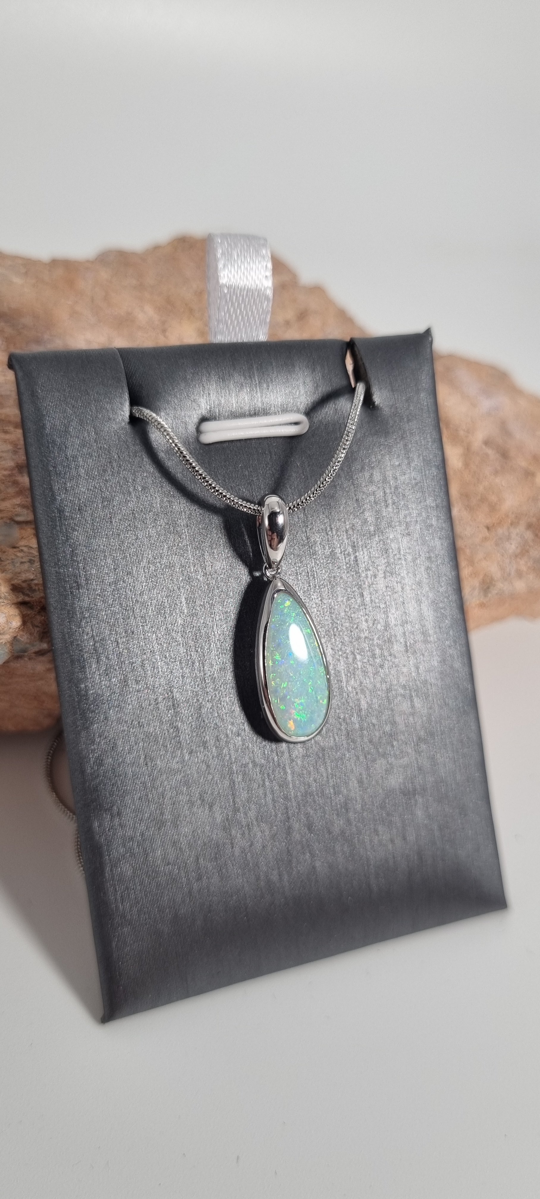Solid semi crystal opal pendant silver 925
